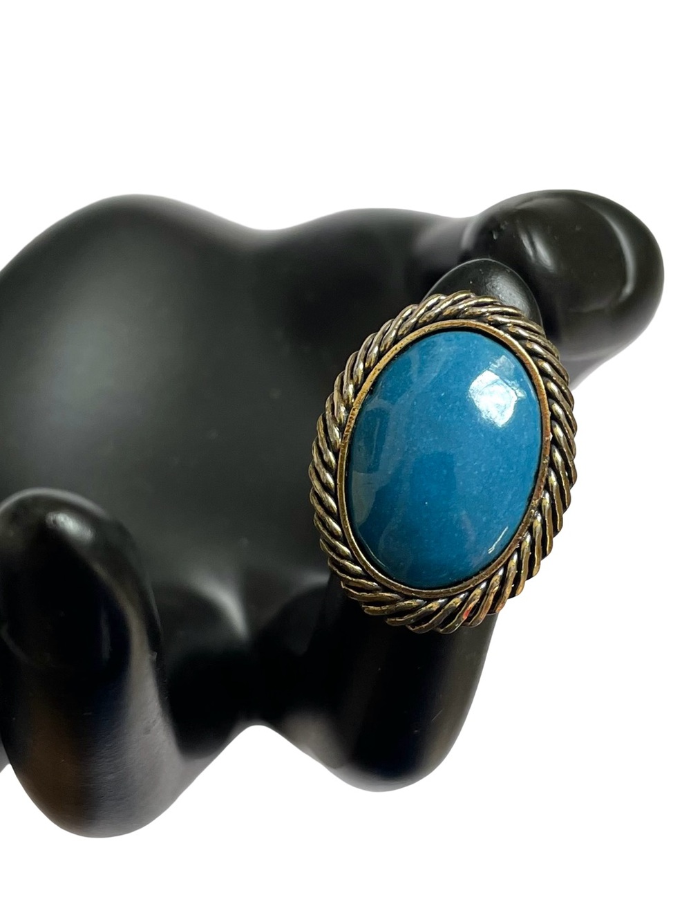 Vintage Mid-Century Goldtone Adjustable Cocktail Ring With Faux Turquoise Stone